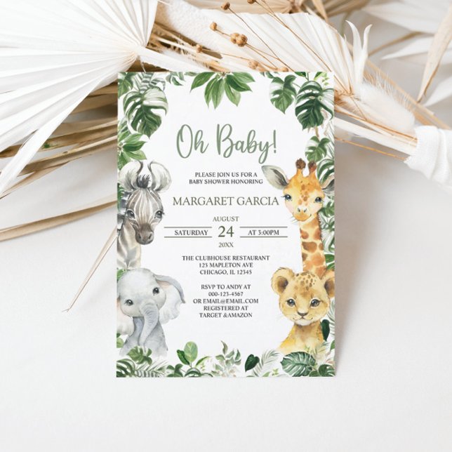 Oh Baby Greenery Jungle Safari Animals Baby Dusche Einladung (Von Creator hochgeladen)
