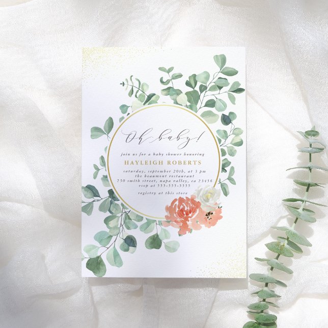 Oh Baby Greenery Pink Floral Girl Babydusche Einladung (Von Creator hochgeladen)