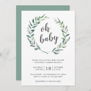 Oh Baby Greenery Wreath Gender Neutral Baby Dusche Einladung