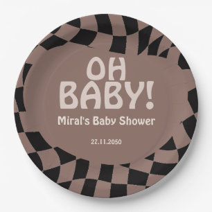 Oh Baby Groovy Mocha Brown Babyparty Pappteller