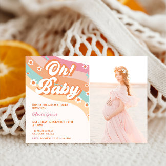 Oh! Baby Groovy Retro Daisy Baby ShowParty Einladung