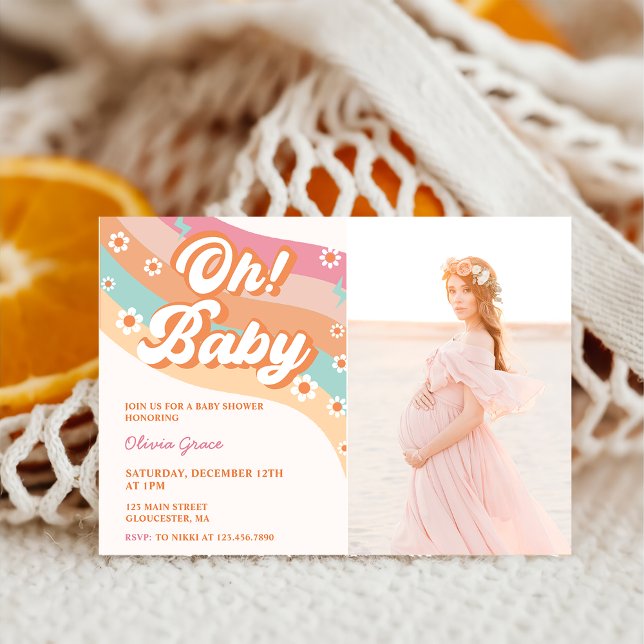 Oh! Baby Groovy Retro Daisy Baby ShowParty Einladung (Von Creator hochgeladen)