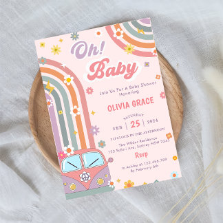 Oh Baby Groovy Retro Daisy Baby ShowParty Einladung