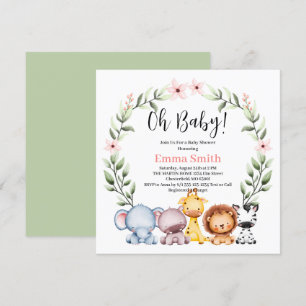 Oh Baby Grünes Dschungel-Safari-Tiere Baby Shower Einladung