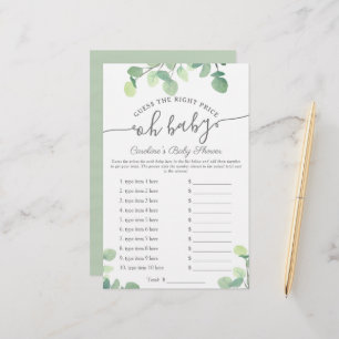 Oh Baby Guess Price Greenery Baby Shower Game