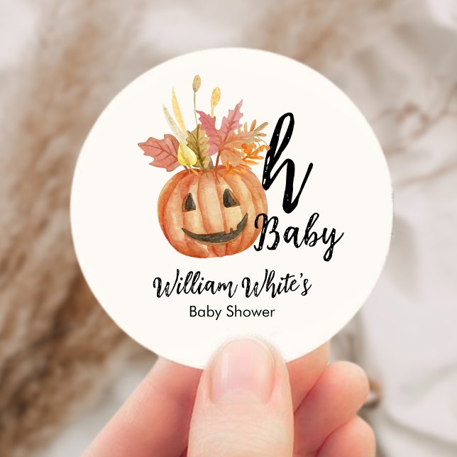 Oh, Baby! Halloween fällt Pumpkin Leaf Babydusche Runder Aufkleber (Oh Baby! Halloween Fall Pumpkin Leave Baby Shower Classic Round Sticker)