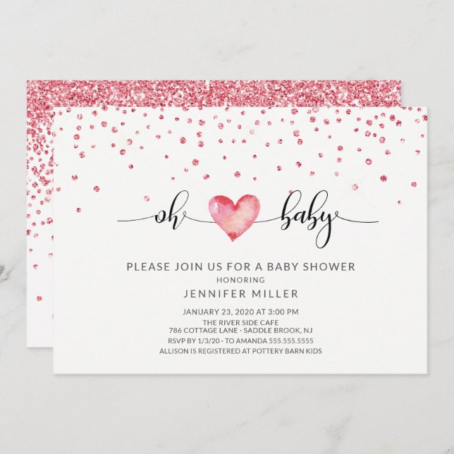 Oh Baby Heart Neutral Baby Dusche Einladung (Vorne/Hinten)