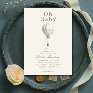 Oh Baby Heißluftballon Blau Jungen Baby Shower Einladung