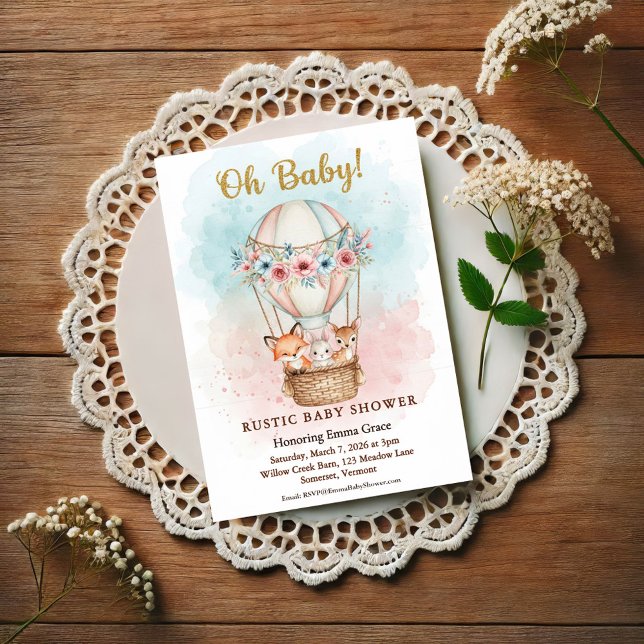 Oh Baby Heißluftballon Blumen-Einladung Einladung (Von Creator hochgeladen)