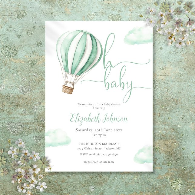 Oh Baby Hot Air Ballon Neutral Baby Dusche Einladung (Oh Baby Hot Air Balloon Neutral Baby Shower Invitation)