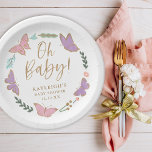Oh Baby Hübsch Butterflies Babydusche Pappteller<br><div class="desc">Diese hübschen,  eleganten Teller aus Papier eignen sich perfekt für eine Babydusche im Schmetterlingsthema! Sie verfügen über einen Kreis von handgezeichneten Schmetterlingen und Blumenelementen. Imitate Goldfolienakzente,  einschließlich Typografie,  die lautet: "Oh Baby!" fügen eine klassische Touch hinzu. *Kunstwerk,  das ausschließlich von Orabella Prints erstellt wurde.</div>
