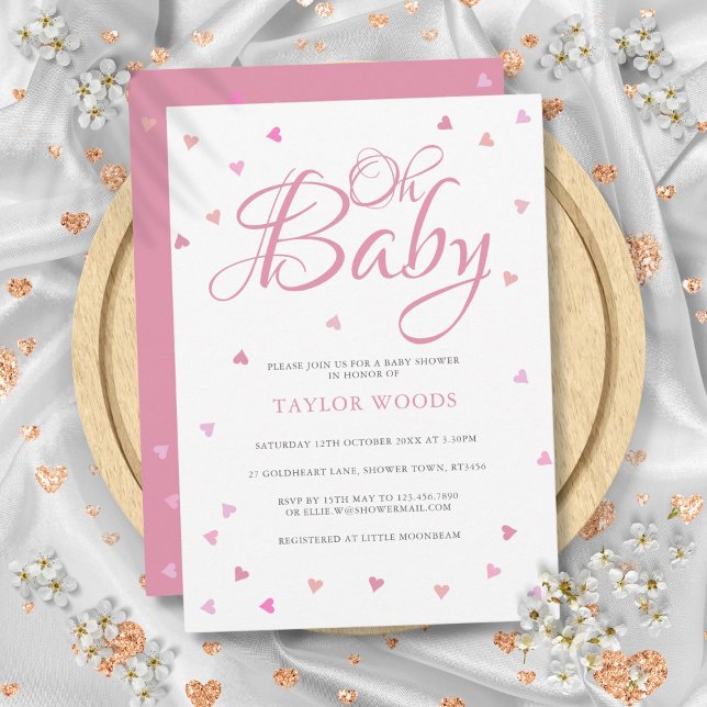 Oh Baby Hübsch Pink Hearts Baby Dusche Sprinkle Einladung (Oh Baby Pretty Pink Hearts Baby Shower Sprinkle Invitation)