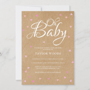 Oh Baby Hübsche Rosa Herzen Baby Shower Rustikal B Einladung