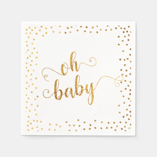 "Oh Baby" Imitate Gold Foil Confetti Babydusche Serviette (Vorderseite)