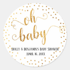 "Oh Baby" Imitate Gold Foil Confetti mit Namen und Runder Aufkleber
