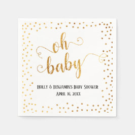 "Oh Baby" Imitate Gold Foil Confetti, Namen & Datu Serviette