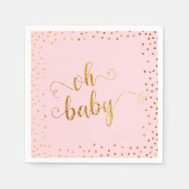 "Oh Baby" Imitate Gold Foil Confetti Pink Baby Dus Serviette