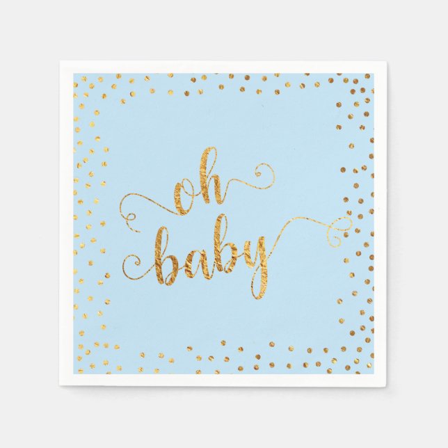 "Oh Baby" Imitats Gold Foil Confetti Baby Blue Dus Serviette (Vorderseite)