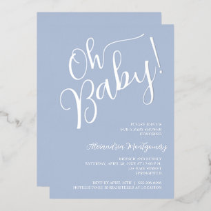 Oh Baby! Jungen-Baby-Party-Einladung in Blau Folieneinladung