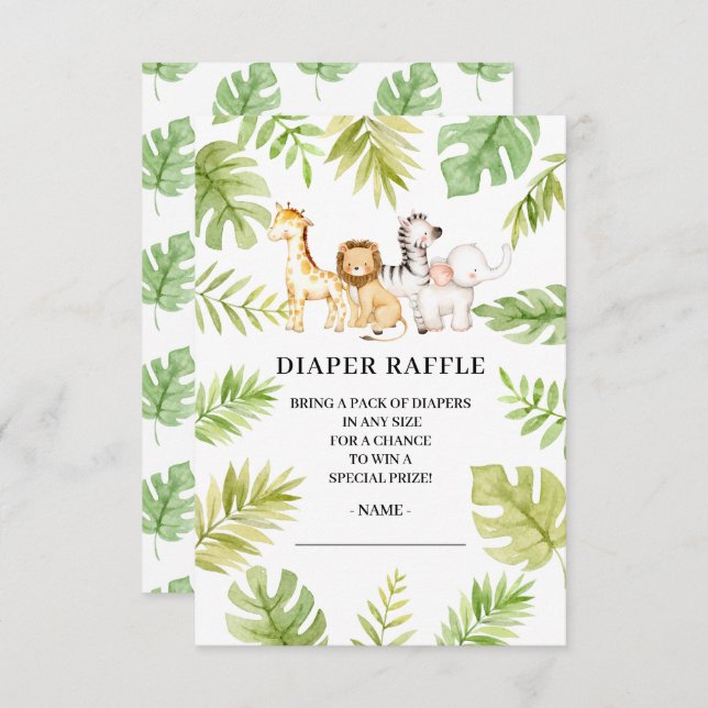 Oh Baby Jungle Baby Dusche Windelwanne Raffle Invi Einladung (Vorne/Hinten)