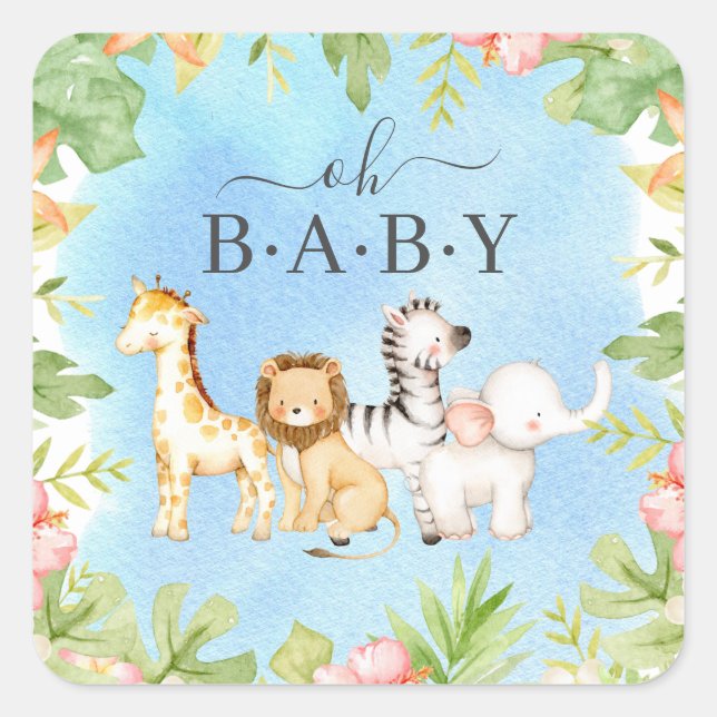 Oh Baby Jungle Baby Shower 7" Plättchen Quadratischer Aufkleber (Vorderseite)