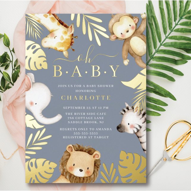 Oh Baby Jungle Baby Shower Foil Einladung (Von Creator hochgeladen)