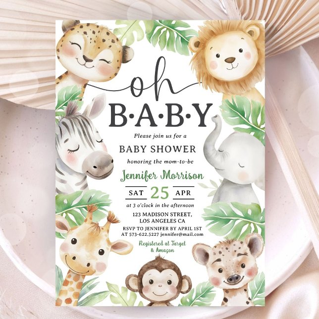 Oh Baby Jungle Baby Shower Safari Animals Einladung (Von Creator hochgeladen)