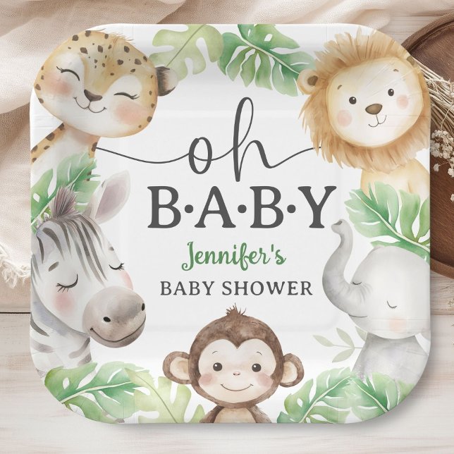 Oh Baby Jungle Baby Shower Safari Animals  Pappteller (Von Creator hochgeladen)