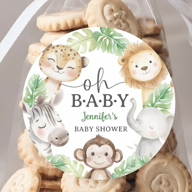 Oh Baby Jungle Baby Shower Safari Animals Runder Aufkleber (Von Creator hochgeladen)