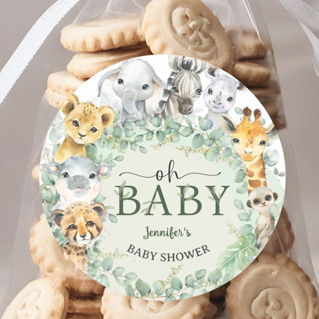 Oh Baby Jungle Safari Animals Baby Shower Runder Aufkleber (Von Creator hochgeladen)