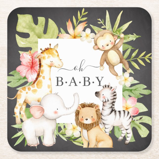 Oh Baby Jungle Square Paper Untersetzer (Vorderseite)