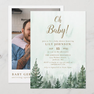 Oh Baby Kiefernwald Baby Shower Foto QR Code Einladung