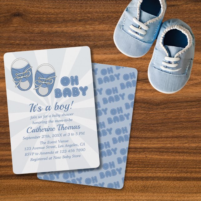 Oh Baby | Kinderschuhe Dusty Blue Boy Baby Shower Einladung (Von Creator hochgeladen)