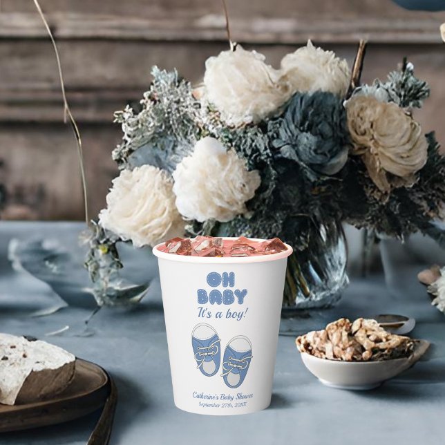 Oh Baby | Kinderschuhe Dusty Blue Boy Baby Shower Pappbecher (Von Creator hochgeladen)
