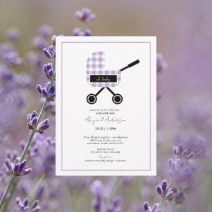 Oh Baby Lavender Gingham Pram Baby Dusche Einladung