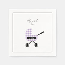 Oh Baby Lavender Gingham Pram Baby Dusche Napkins