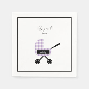 Oh Baby Lavender Gingham Pram Baby Dusche Napkins Serviette