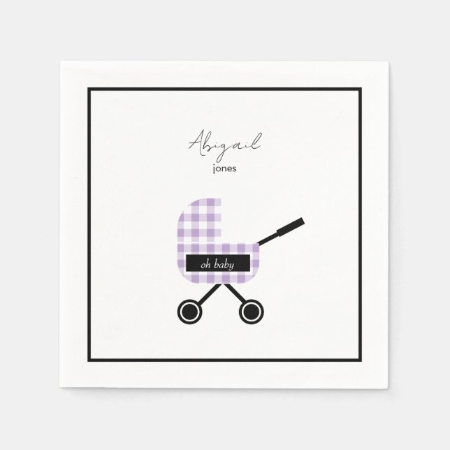 Oh Baby Lavender Gingham Pram Baby Dusche Napkins Serviette (Vorderseite)
