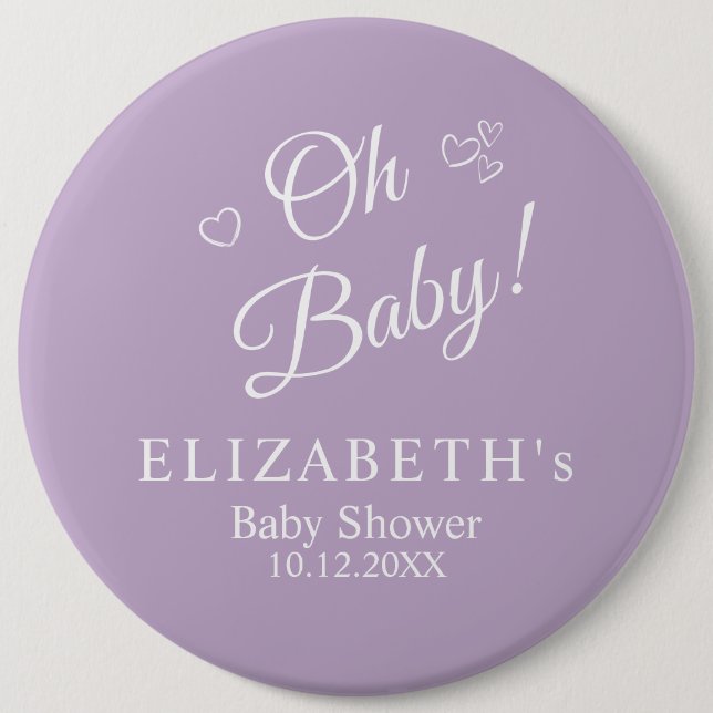 "Oh Baby" Lavender Moderne Minimalistische Babydus Button (Vorderseite)
