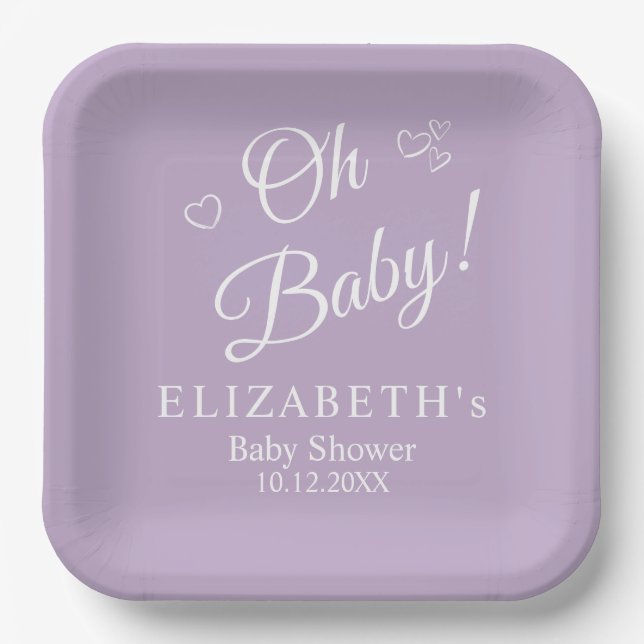 "Oh Baby" Lavender Moderne Minimalistische Babydus Pappteller (Vorderseite)