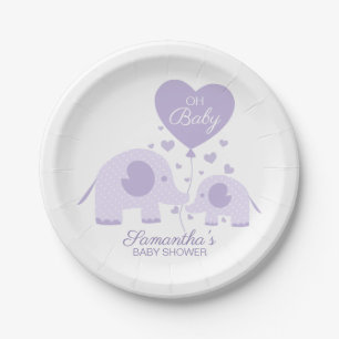 Oh Baby Lavender Schöne Elephant Babydusche Pappteller