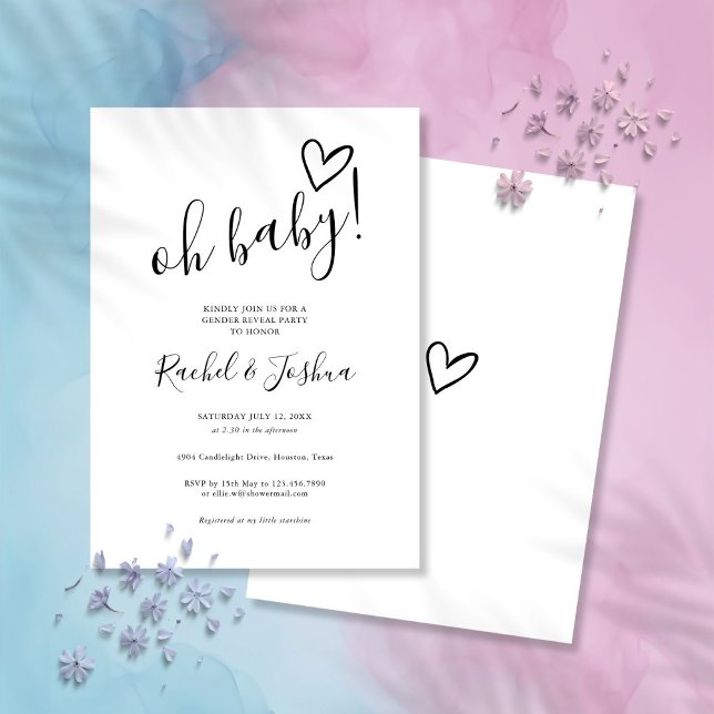 Oh Baby Liebe Heart Gender Reveal Party Einladung (Oh Baby Love Heart Gender Reveal Party Invitation)