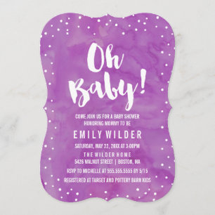 Oh Baby Lila Watercolor Babydusche Einladung
