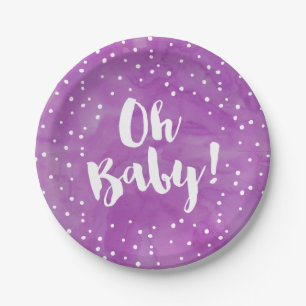 Oh Baby Lila Watercolor Babydusche Pappteller