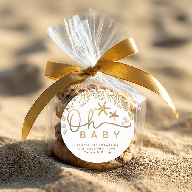 Oh Baby Little Pearl Ocean Baby Shower Thank You  Runder Aufkleber (Oh Baby Thank You Favor Sticker)