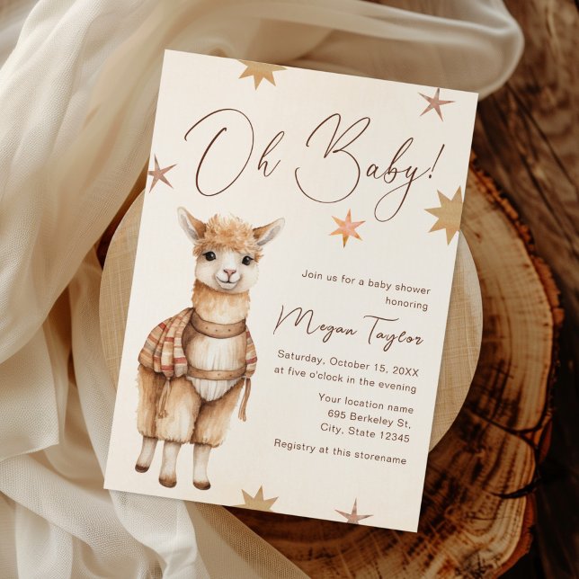 Oh Baby Llama Boho Beige Babydusche Einladung (Von Creator hochgeladen)