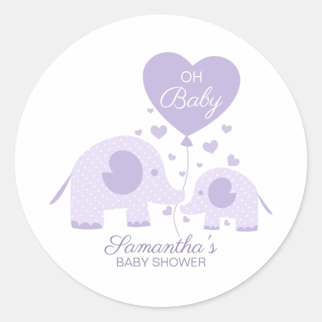 Oh Baby Lovely Lila Elephant Baby Dusche Gefallen Runder Aufkleber (Vorderseite)