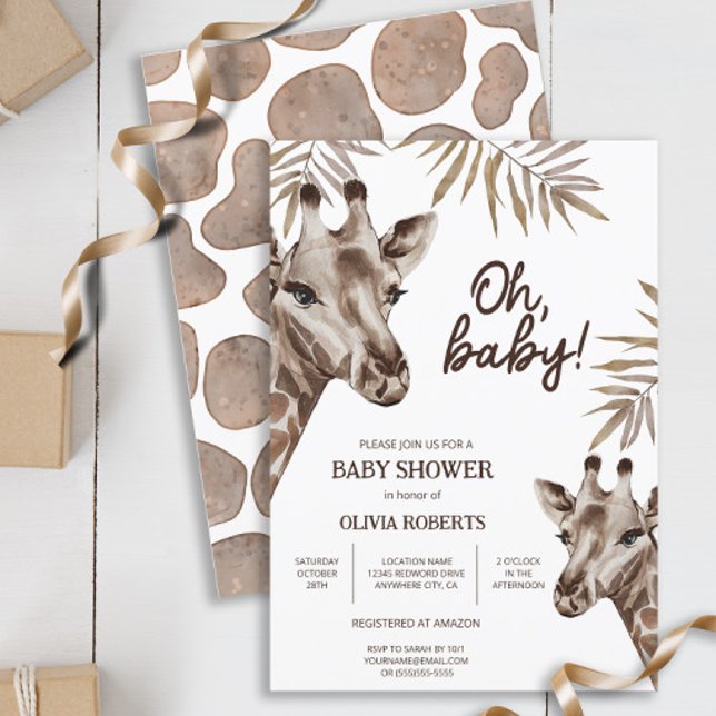 Oh Baby Mama und Baby Giraffe Neutral Baby Dusche Einladung (Von Creator hochgeladen)