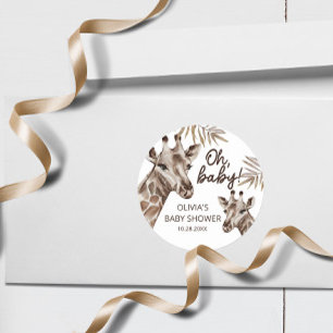 Oh Baby Mama und Baby Giraffe Neutral Baby Dusche Runder Aufkleber