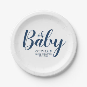 Oh Baby - Marine-Blau-Babyparty Pappteller